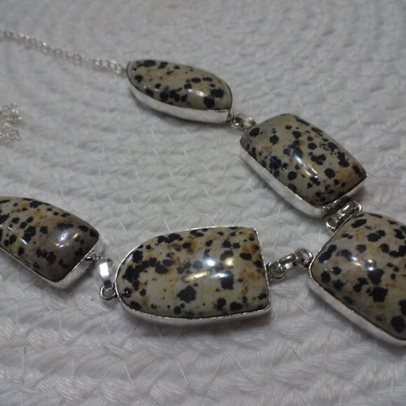 Natural DALMATION JASPER Handmade Sterling 925 Necklace Size 20:" #979C - Picture 3 of 3